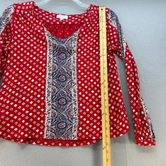 Lucky Brand Multicolored Patterned V Neck Long Sleeve Red Shirt Women’s Size S - Picture 12 of 13